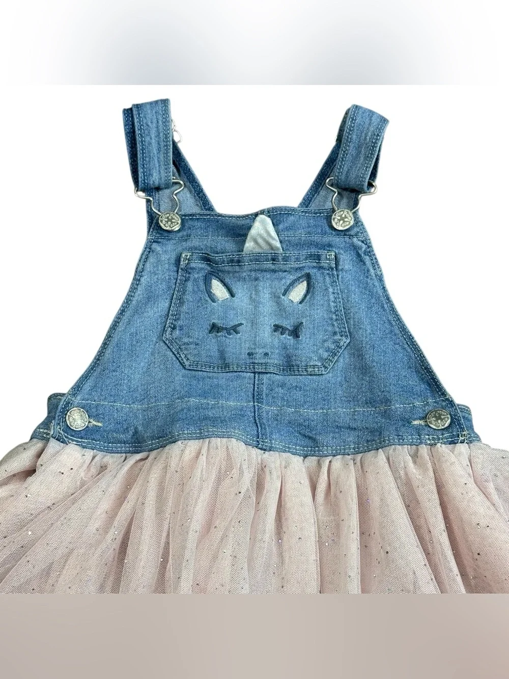 OshKosh B’gosh 4T Unicorn Denim Tulle Overall Dress Pink Sparkle Toddler Jumper